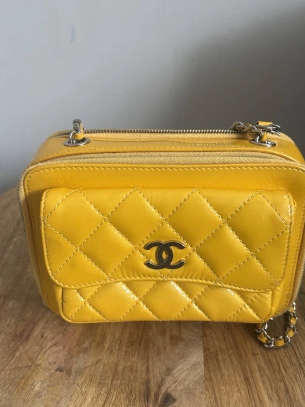 CHANEL Yellow Quilted Leather Crossbody Camera Bag